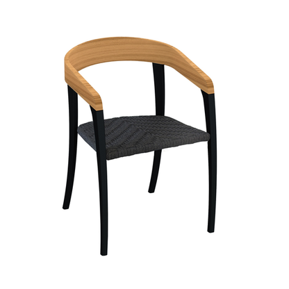 JIVE DINING CHAIR/BLK PC ALUMINUM/TEAK BACK/OLEFIN FIBER SEAT