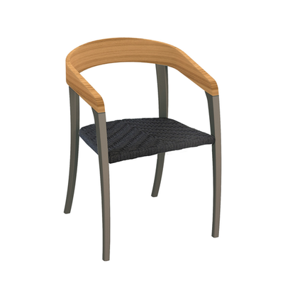 JIVE DINING CHAIR/BLK PC ALUMINUM/TEAK BACK/OLEFIN FIBER SEAT