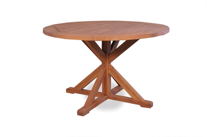 TEAK 48 INCH ROUND DINING TABLE WITH CROSS BASE